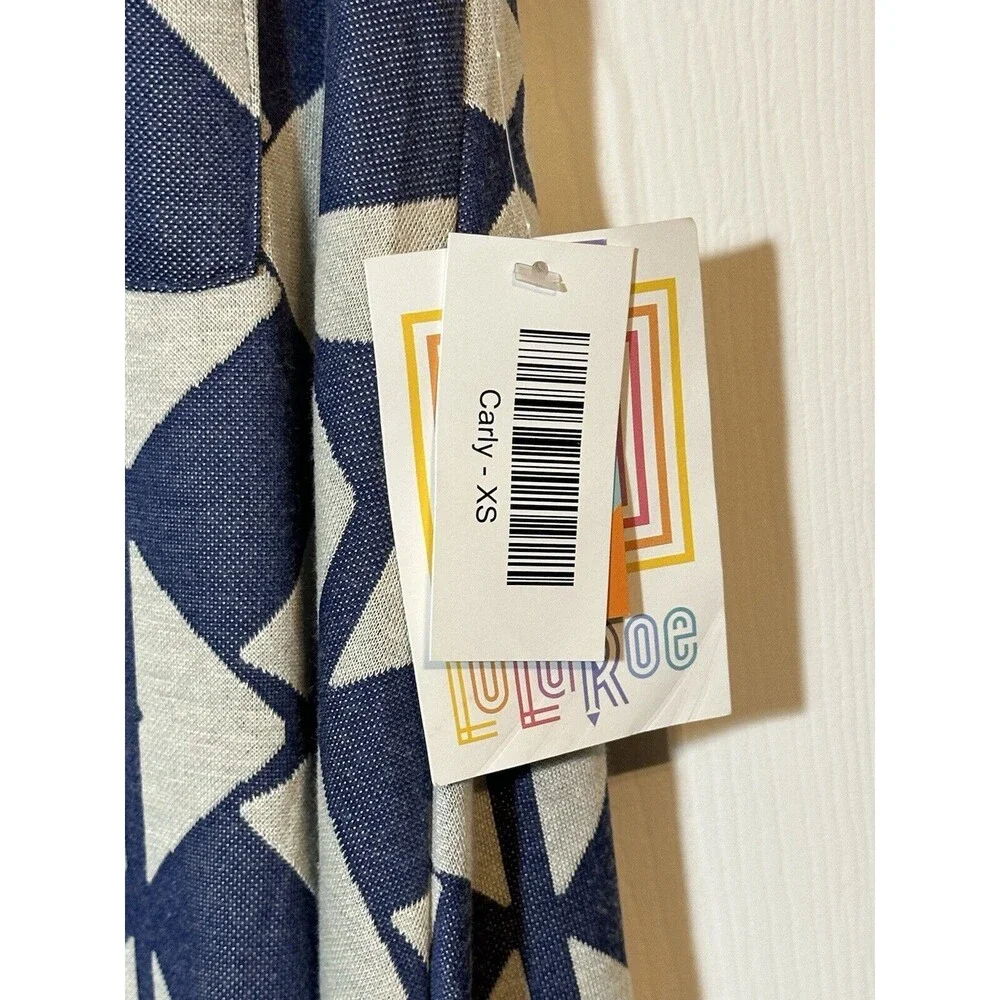 LuLaRoe Carly Dress XS Blue Gray Abstract Hi-Low Hem Everyday Casual Comfort NWT